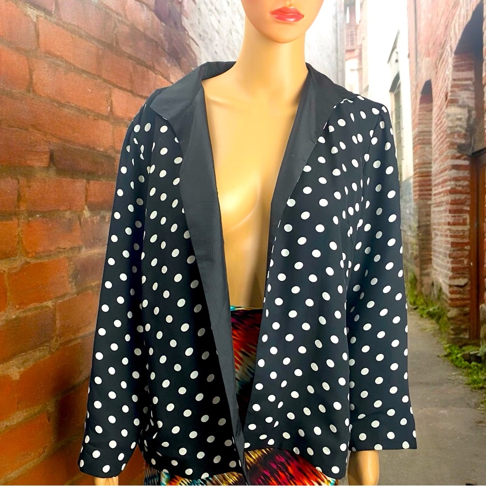 Grace Chuang New York Vintage Black and white Polka Dot Open Blazer Jacket M